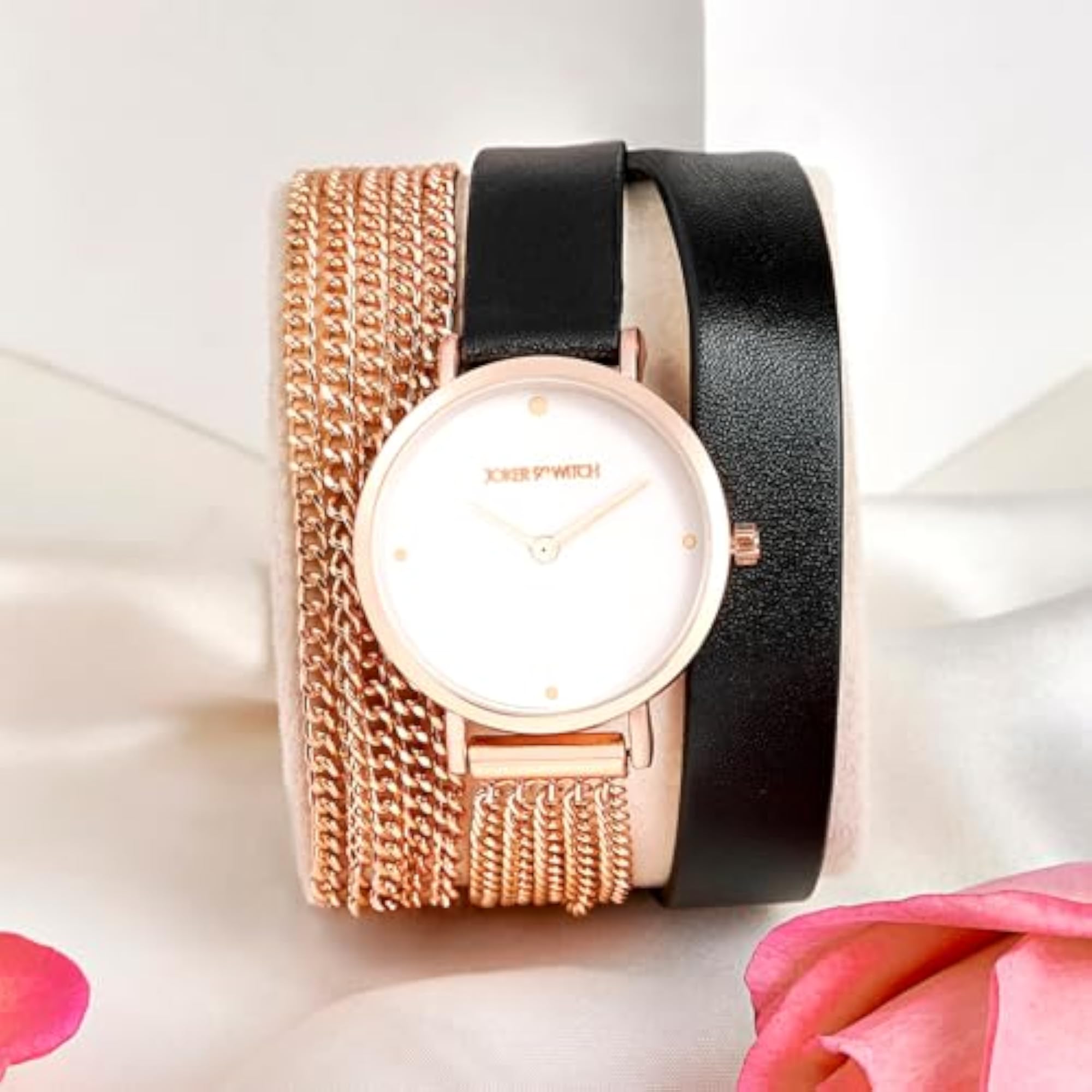 Women's Kenny 32mm White Dial Black PU & Metallic Chain Wrap Watch