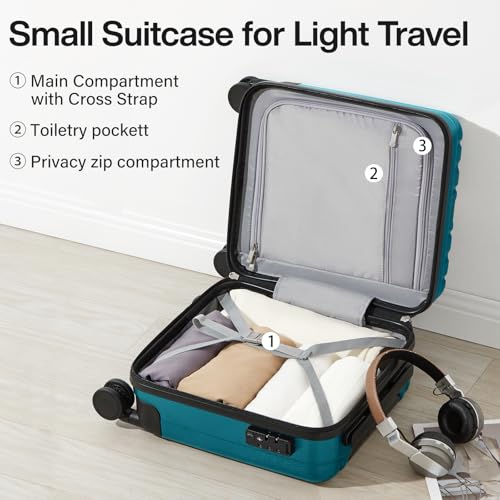 Image of Hanke 14 Inch Underseat Carry On Luggage with Wheels Hard Shell Suitcases Carry On Bag Lightweight Small Mini Suitcase Tsa Luggage for Travel. Caribbean Blue.