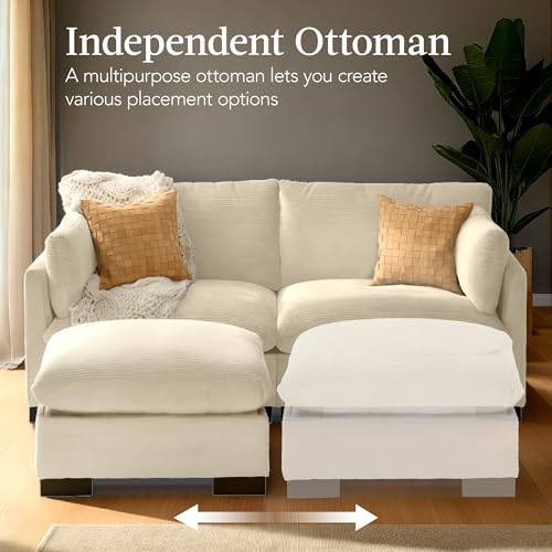 Image of Best Choice Products Modern Loveseat Sofa for Living Room, Corduroy Recliner, Removable Cover, Spring Cushions, Solid Wood Frame, Easy Assembly for Small Spaces, 82in - Ivory