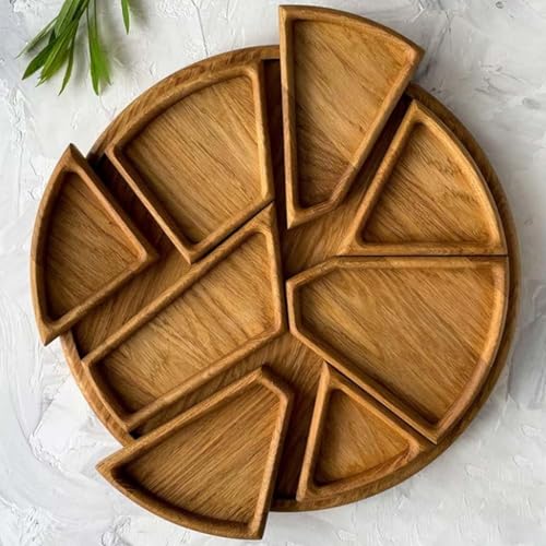 Bandeja de madera con compartimentos de rompecabezas para servir aperitivos sin mezclar 4