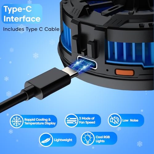 Image of Mobile Cooling Pad Mobile Cooler Gaming Fan for Instant Cooling Advanced Refrigeration Chip and LED Temperature Display Compatible for Android and iPhones (Black, 5.7 CM)