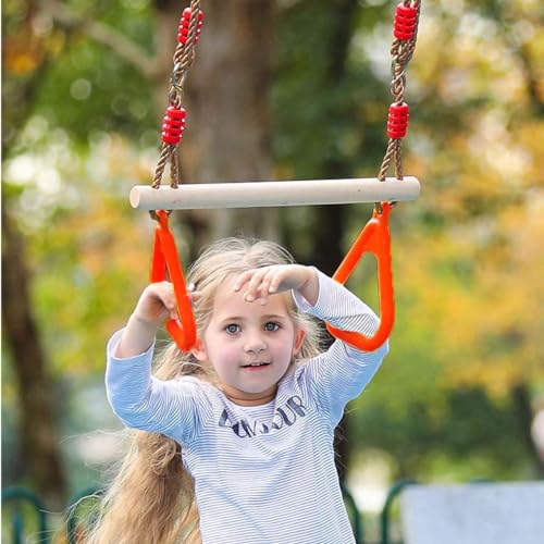 Morwealth Balançoire trapèze Multifonction en Bois pour Enfants avec Anneaux en Plastique - Charge maximale : 120 kg - pour l'intérieur et l'extér (Rouge) – vue 7
