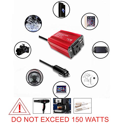 Vemote 150W Car Power Inverter Dc 12V To 110V Ac Converter With 3.1A Dual Usb Charging Ports And 1 Ac Outlets Car Charger Adapter #TOP5
