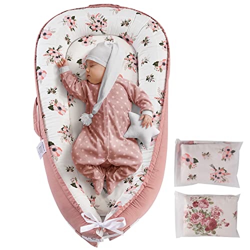 Image of Sleepbella Baby Lounger for Newborn with 2 Pieces Cotton Cover, Portable Co Sleeping Baby Nest, Newborn Essentials, Snuggle Baby Nest Bed for Travel, Suitable for 0-12 Months