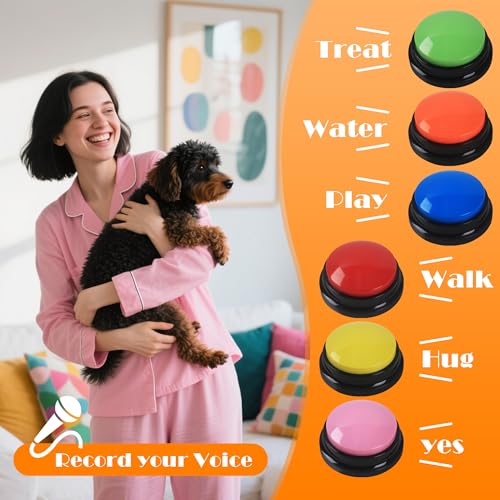 DUBUOZA 6 Stück Buzzer mit Aufnahmefunktion,Haustier Talking Training Antwort Buzzer 30 Sekunden Aufnahme,Hund Intelligenzspielzeug Geeignet für die Ausbildung von Haustieren (6)