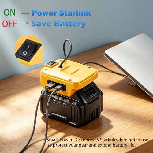 Image of Starlink Mini Battery Adapter Compatible with DeWalt 20V & Milwaukee 18V Lithium Battery, with Built-in Low Voltage Cut-off, Dual USB Ports & 3.28ft Power Cord, Ideal for Off-Grid RV Camping