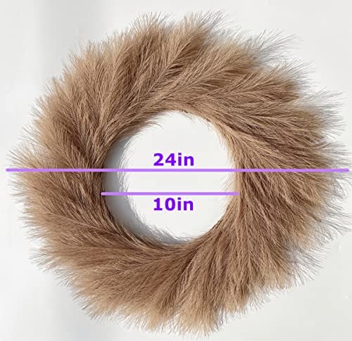 Pampas Grass Wreath, 24 Inch Faux Pampas Wreath/Fall Wreaths For Front Door，Boho Wreath，Front Door Wreaths For All Seasons，For Farmhouse Decor, Boho Wall Decor （Brown And Welcome Sign） #TOP1