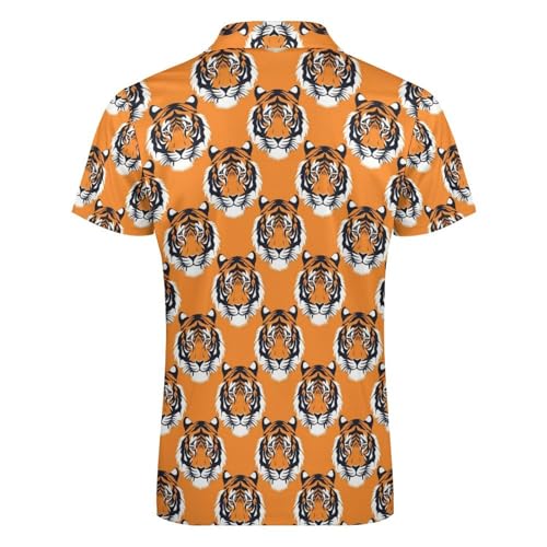 Cool Orange Tiger Print Polo Shirts for Men, Dry Fit Short Sleeve Funny Golf Shirts for Men Casual4