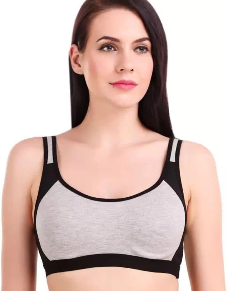 GenericShabala Fashions Women's Cotton Sports Bra | Big Size Non-Padded Sports Bra | Stretchable Slip-On Bra with Full Coverage