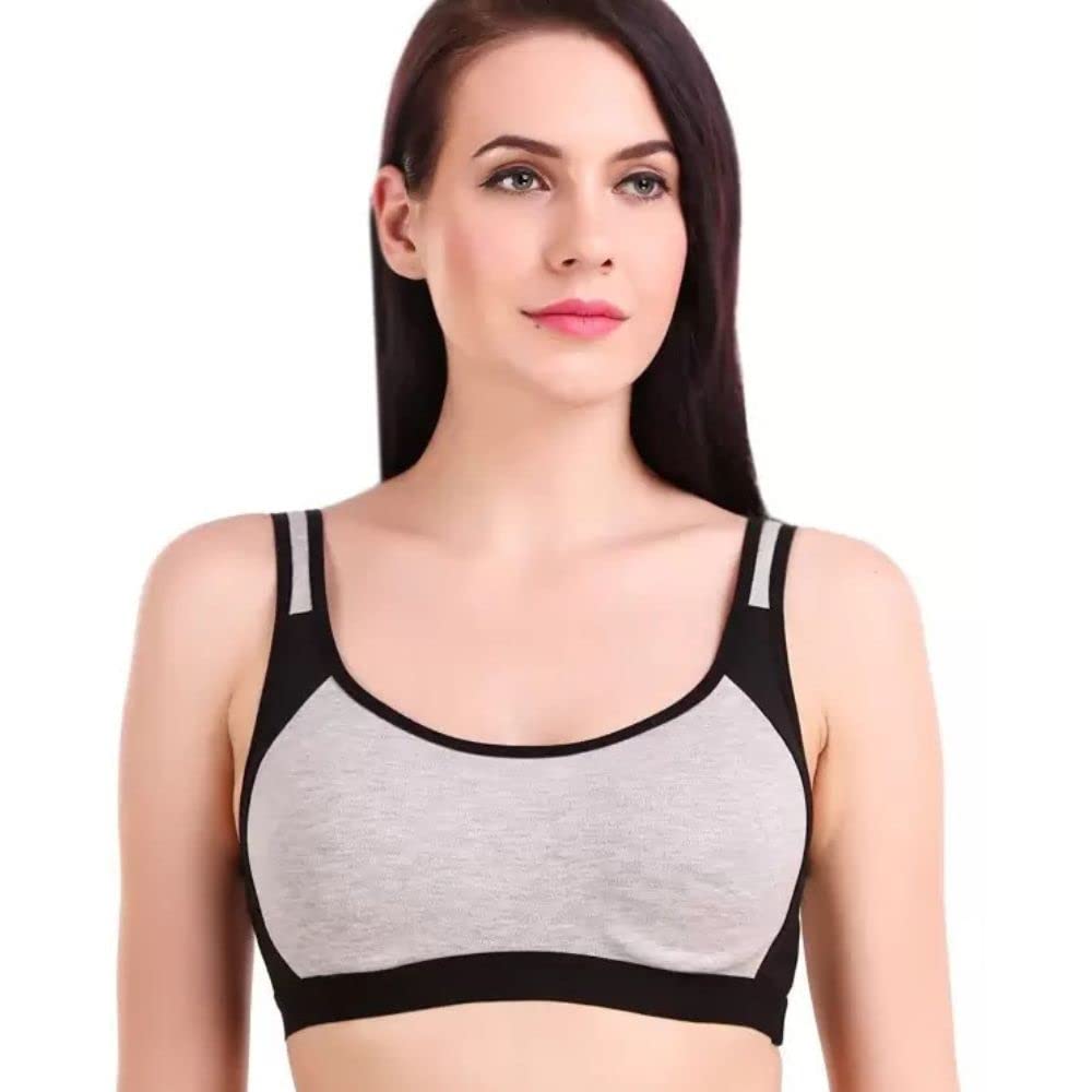 GenericShabala Fashions Women's Cotton Sports Bra | Big Size Non-Padded Sports Bra | Stretchable Slip-On Bra with Full Coverage