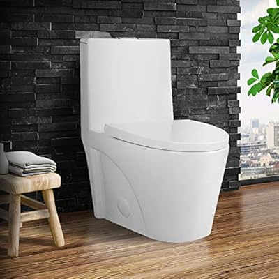 Fine Fixtures Dual-Flush Elongated One Piece Toilet Bowl - Soft Close Seat with High Efficiency Dual Flush in White…
