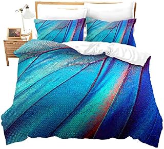 Girly Feather Bedding Set Blue Twin Kids Peacock Feather Decor Duvet Cover Set