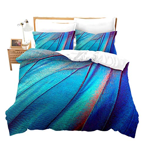 Girly Feather Bedding Set Blue Twin Kids Peacock Feather Decor Duvet Cover Set