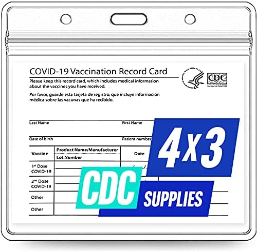 5 Pack - CDC Vaccine Card Protector 4x3, Vaccination Card Holder, 4x3 Card Protector for CDC Immunization Badge, Waterproof, Horizontal Badge ID and Clear Plastic Sleeve with Lanyard Holes & Zip