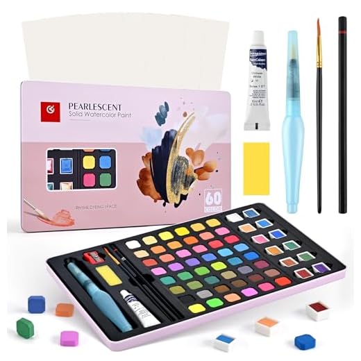 Cugybue Acuarelas, 60 colores Pintura de Acuarela en Cajas Portátiles, Juegos de Acuarela de viaje arte Kit pintura de Acuarelas para Niños, Principiantes, Artistas y Aficionados a la Pintura,Rosa