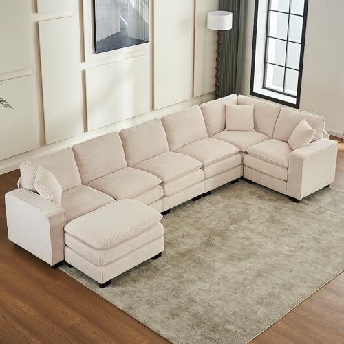 Aoowow Corduroy Modular Sectional Couch, Spacious 6 Seater Cloud Couch,