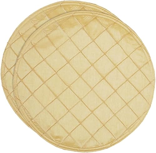 Sweet Pea Linens Juego de dos manteles individuales redondos con cargador pintucked dorado