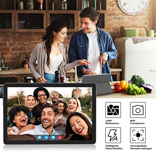 ANTEMPER Tablet mit Tastatur Maus Stift und Hülle, 4GB RAM+128GB ROM(TF 1TB) Tablet Pc, Octa-Core 1,8 GHz, Tablet 10 Zoll Android 11, 2.4GHz/5GHz WiFi, 13MP+8MP Kamera, Google GMS, Grau – Bild 6