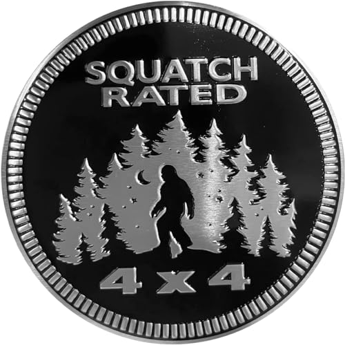 Image of Squatch Rated Metal Car Badge Stickers for Jeep Wrangler,Round Auto Car Emblem Sticker 3D,4 x 4 Decal,Metal Automotive Car Badge,Decorative Sticker for Motorcycle Vehicles Bumpers Trucks Decals