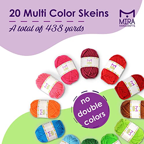 Image of 20 Acrylic Yarn Skeins - 438 Yards Multicolored Yarn in Total - Great Crochet and Knitting Starter Kit for Colorful Craft - Assorted Colors (Pack of 3)