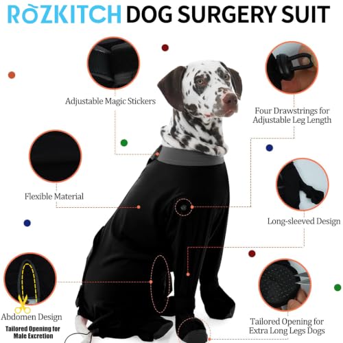 Image of Dog Surgery Recovery Suit Front Legs Surgical Onesie Anti Licking Bodysuit | 95% Cotton, Full Body Cover, Four Feet Covered, Adjustable Sleeves, Recovery Suit, Soft Pajamas