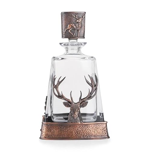 Stunning Chocoloate Bronze Pewter Stag & Scottish Thistle Glass Whisky Decanter