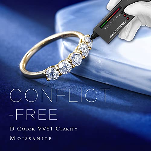 Moosea Moissanite 5 Stone Anniversary Rings For Women, D Color Vvs1 Clarity Conflict-Free Lab Created Diamond Rings 14K Yellow Gold Vermeil S925 Sterling Silver Moissanite Rings For Women Mom Gifts #TOP2