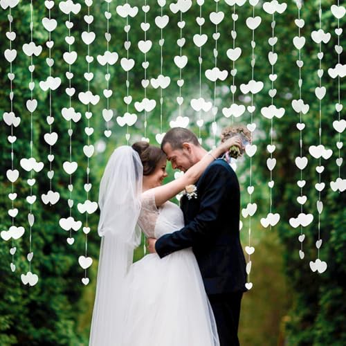 52ft Herz Girlande Weiß, 4 Stück 4m Papier Girlande, Hängenden PapierGirlande Weiß Deko, Streamer Banner Hochzeit Deko, Herzgirlanden für Hochzeit Verlobung Jahrestag Valentinstag Geburtstage