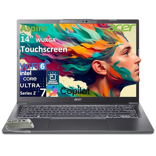 Image of Acer Aspire 14 Laptop Computer, Intel Core Ultra 7 258V, 32GB LPDDR5X, 1TB PCIe SSD, 14 inch WUXGA IPS Touchscreen, Intel ARC 140, AI Copilot+ PC, WiFi 6E, Backlit Keyboard, Windows 11 Home, Type-C HUB