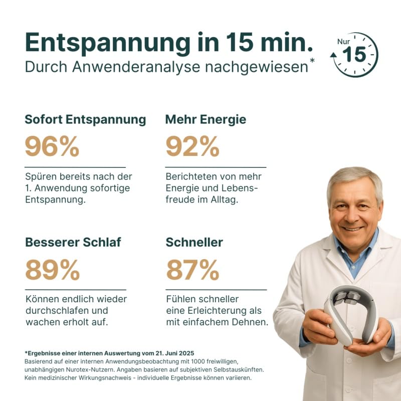 Nurotex 11-in-1 Nackenlösung Elektrisches Nackenmassagegerät - 6 Modi, 9 Intensitäten, Tragbar & Wiederaufladbar für Entspannung