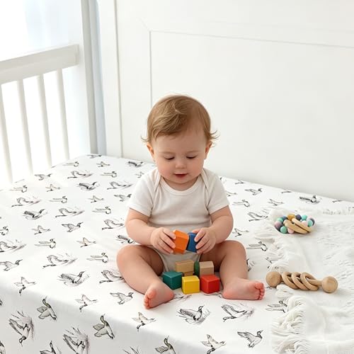 Image of Baby Crib Sheets for Boys 2 Pack, Toddler Bed Sheets Neutral, Extra Breathable, Soft, Stretchy Microfiber, 28 inchx 52 inch Fitted Sheet for Standard Crib & Toddler Mattress, Mallard Duck Baby Stuff