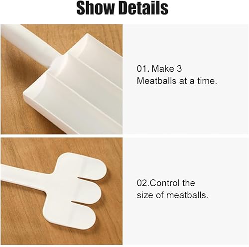 Miniatura 4 de Triple albóndigas multifunción antiadherente para hacer 3 albóndigas a la vez, fácil de limpiar con una pala de corte de cocina (blanco)