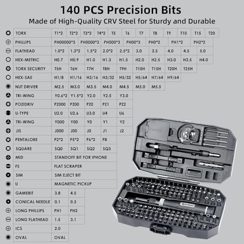 Image of SHARDEN 153 in 1 Precision Screwdriver Set for Electronic Repair Black | Magnetic Small Screwdriver Set with Torx, Pentalobe, Triwing, Mini Repair Tool Kit for Computer, Laptop, PC, PS5, Eyeglass
