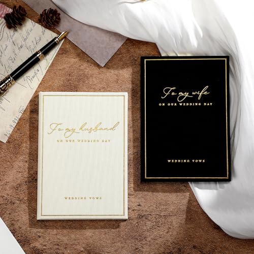2 Pcs Wedding Vow Books His and Her to Husband Wife Wedding Must Have Registry Ideas Gold Foil Lined Page Premium Engagement Gift for Guest Groom Newly Engaged Couple(Black-White) - Image 4