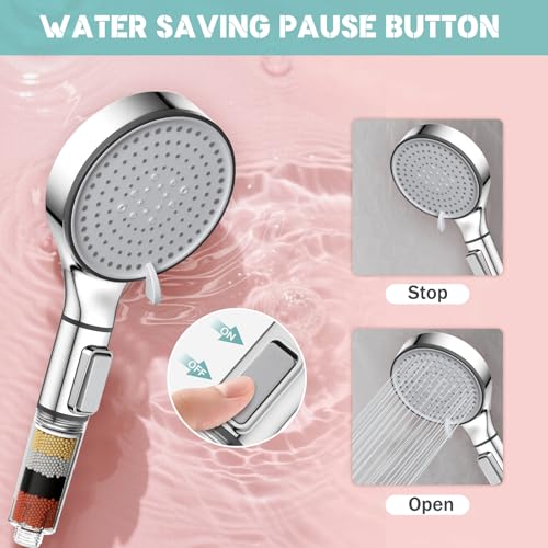 Cabezal de Ducha Filtrado con Mano, HURRAN 5 Modos de Rociado, Alta Presión, con Filtro, Cabezal Desmontable con Interruptor ON/OFF, Reemplazo de Bolas de Filtro (Solo Cabezal) miniatura 5