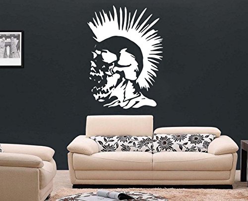Punk Rock - vinilo adhesivo para pared con calavera con tatuaje y cresta, negro, Medium - 43cm W x 59cm H
