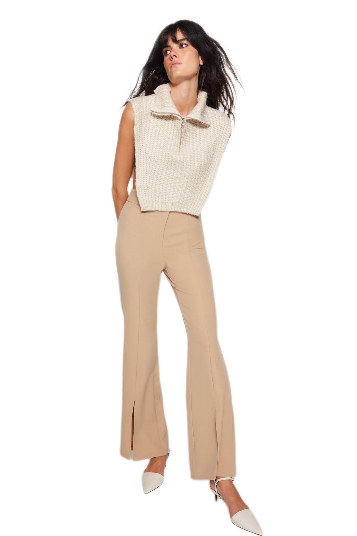 Trendyol Damen Mink Gerade Fackel Normale Taille Hose