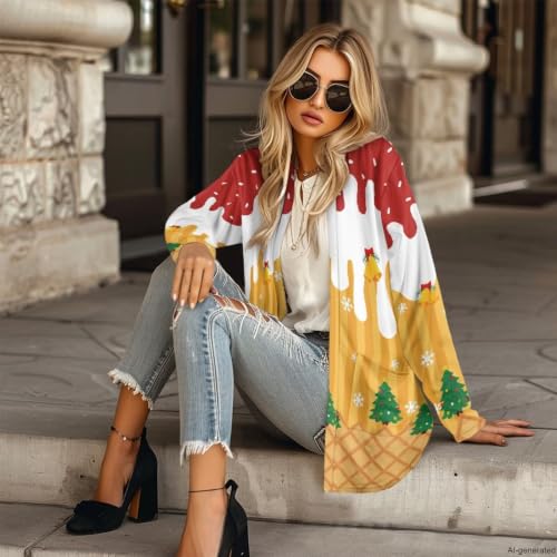 Image of Cardigan Sweaters for Women Long Sleeve Cardigan Soft Drape Open Front Fall Dusters V-Neck Jackets Dressy Loose Coat