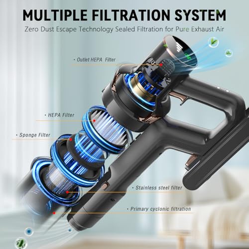 Image of Cordless Vacuum Cleaner, 600W 55KPA 60Mins Vacuum Cleaners for Home,Anti-tangle Wireless Vacumm,Rechargeable Vacuum With Green Light,Powerful Stick Vacuum for Carpet /Hardwood Floors,Pet Hair,Black
