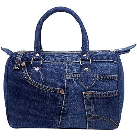 Upcycling Classic Blue Denim Jeans Pants Doctor Style Top-Handle Conversible Adjustable Shoulder Crossbody Women Handbag Purse LL-04 (Dark Shade)… Cover
