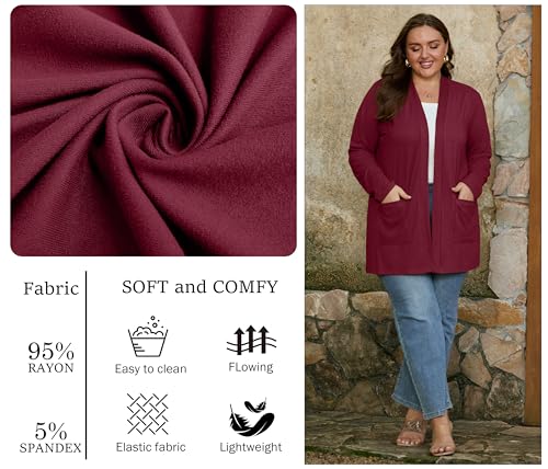 Image of OLRIK Plus Size Cardigan for Women 2026 Lightweight Open Front with Pockets