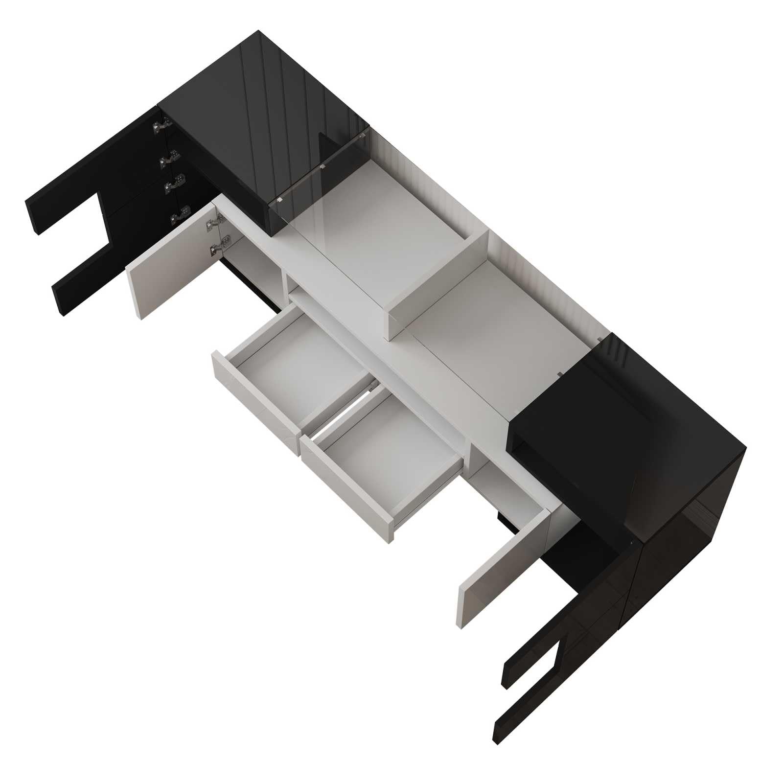 YEHTOKHOME Meuble TV Moderne,Meuble TV Multifonctionnel avec éclairage LED,Meuble avec 6 Portes et 2 tiroirs, organizzatore avec Espace de Rangement (Noir + Blanc)