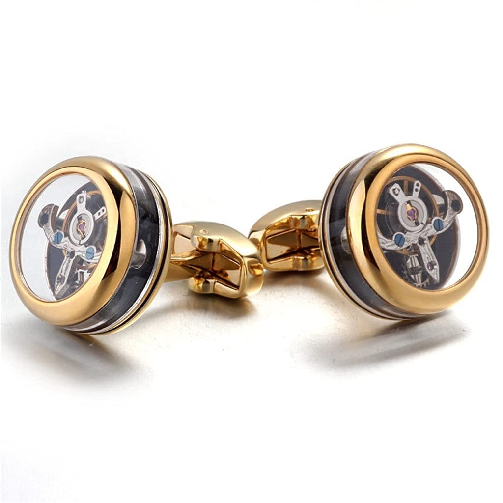Gemelos con movimiento Tourbillon redondo, camisa francesa de negocios, clavos de manga para hombre, cobre duradero
