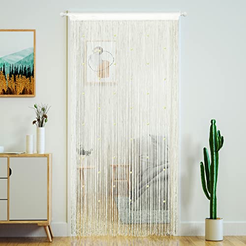 Cortinas con cuentas para puerta, borlas, cuentas colgantes, franjas, hippie, divisor, ventana, pasillo, entrada, armario, dormitorio, decoración de privacidad (39 x 79 pulgadas/100 x 200 cm, champán)