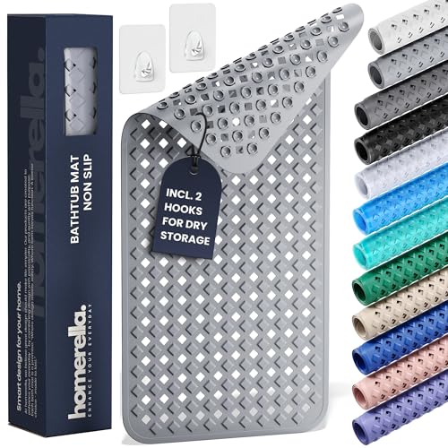 Bathtub Mat Non Slip 35x16 - homerella® Bath Mat Incl. Hooks for Drying, Extra Long, 100% BPA Free,...