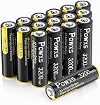 POWXS AA Batteries au lithium 3200mAh, paquet de 16 1.5V Lithium Iron Double A Batteries Super Capacité pour Caméra Blink, Sonnette de porte vidéo, Lampe de poche, Jouets, Télécommande
