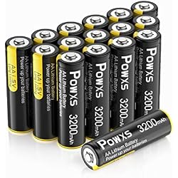 POWXS AA Lithium Batteries, 16 Pack 1.5V Lithium Iron Double A Batteries 3200mAh Super Capacity for Blink Camera, Video Doorbell, Flashlight, Toys, Remote Control 【Non-Rechargeable】
