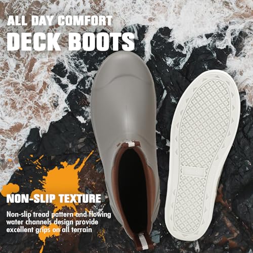 Men’s Deck Boots, Deck Shoes Waterproof Rain Boots, Saltwater Fishing Ankle Boots, Non-Slip Rubber Garden Muck Boots for Gardening Boating Camping Sailing Fishing4