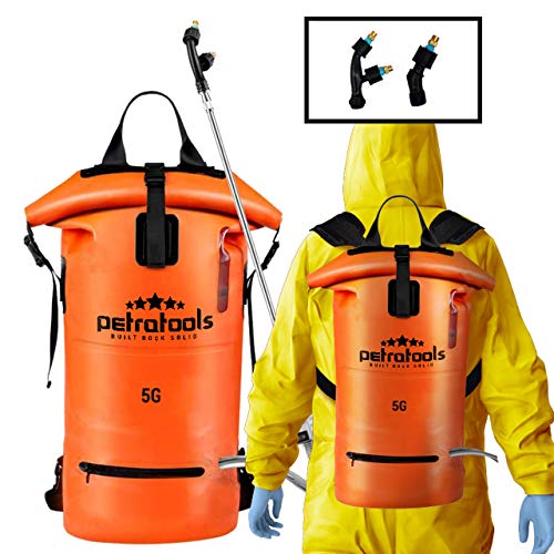 PetraTools 5 Gallon Battery Backpack Sprayer - Portable Electric Sprayer for Weeds, Lawn and Garden, Herbicide, Fire Control - Durable Heavy Duty Foldable Rubber Construction