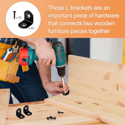 40 Pcs L Bracket Stainless Steel Corner Brace Sets, 90 Degree Right Angle Brackets with 80 Pcs Screws, L Bracket Firmware for Wooden Shelves, Chairs, Tables, Dressers, Furniture (Black) - Thumbnail 7